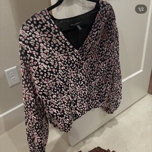 White House Black Market Black and Pink Blouse